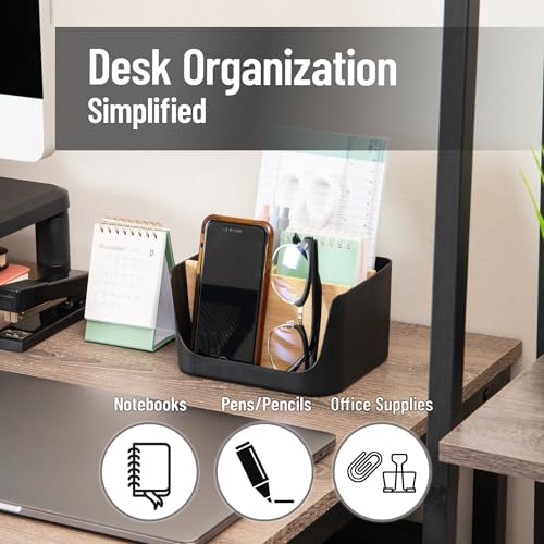 Mind Reader 5-Compartment Desktop Organizer, Adjustable Caddy, Plastic and Wood, Black - Image 2