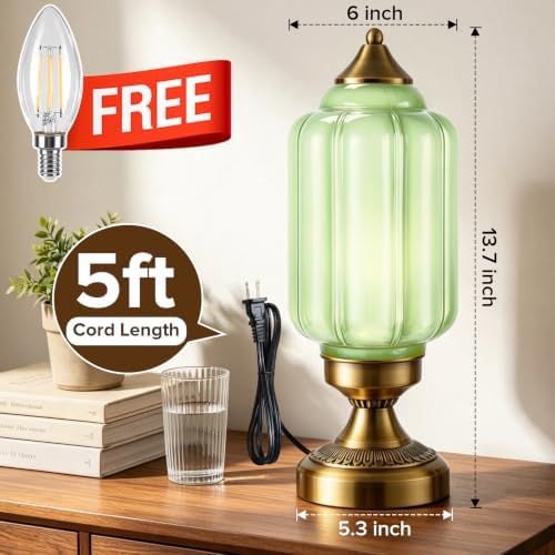 Vintage Brass Table Lamp with Green Milk Glass Shade - Image 7