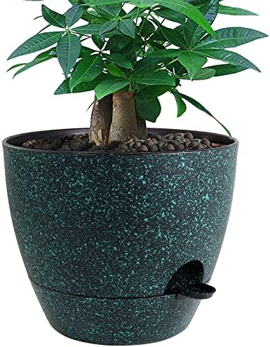 UOUZ 12 inch Large Self Watering Pots, Plastic Planters with 60oZ Removable Deep Reservoir and Multi Mesh Drainage Holes for Indoor Outdoor Garden Plants and Flowers, Black with Green Speckles by UOUZ