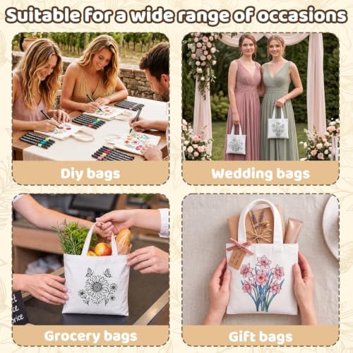 48 Pcs Floral Canvas Tote Bags Kit Craft Paint Color Your Own - Image 6