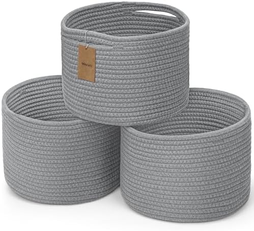 3 Pack Small Rope Storage Baskets, 9.82×9.82×7.1", Grey by MaxuniTechLife