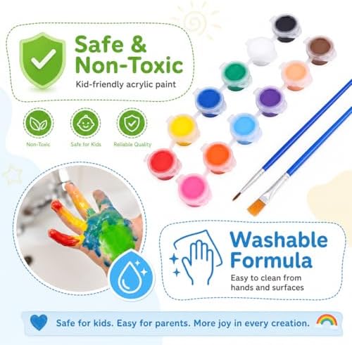 280 Pcs Washable Acrylic Paint for Kids Arts and Crafts, 20 Gouache Watercolor Paint Sets of 12 Colors for Party Classroom Painting Supplies, 20 Flat and 20 Pointed Brushes - Image 3