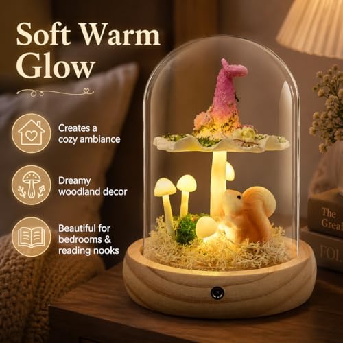 QUELIEN Mushroom Lamp in Glass Dome,Mushroom Gifts for Women - Warm LED Night Light for Bedroom Decor,Birthday Party Decorations,Ideal Birthday Gift Valentines Gift - Image 3