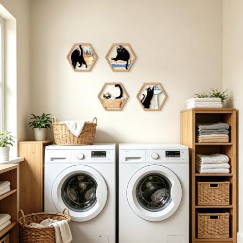 HPNIUB Funny Bathrooms Wall Decor, Black Cats In the Bath Wood Sign, 4 Pieces Farmhouse Wooden Hanging Sign for Toilet Powder Room Restroom Wall Decoration, Lovely Cat Gifts(11''x9.8'') - Image 5