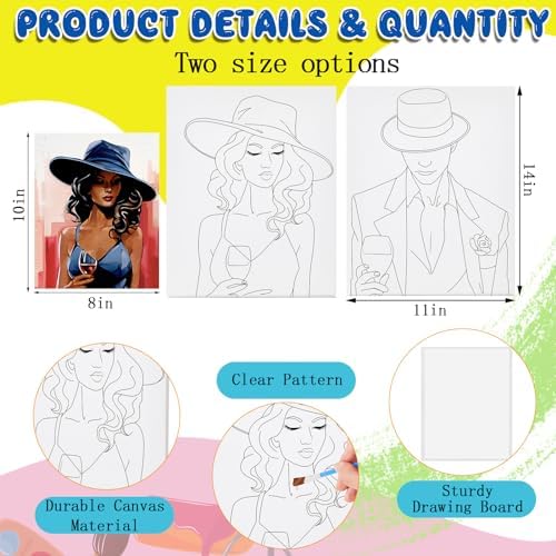 Yeaqee 13 Pcs Sip and Paint Kit for Adults Stretch Canvas Date Night Valentines Painting Kit Supplies Art Painting Set Outline Design Blank Stretch Canvas for Couple Party(Elite Couple,11x14) - Image 2