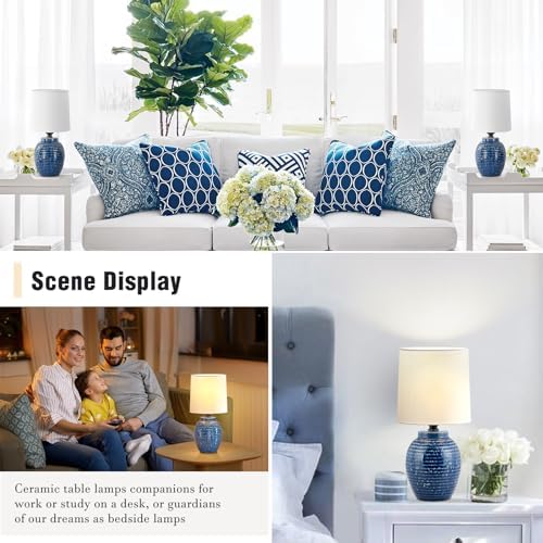 EJIAXIN Table Lamps Set of 2-13.75" Small Bedside Lamps - Classic Farmhouse Ceramic Table Lamp for Bedroom, Living Room, Nightstand, Office, Side Desk Lamp, End Table - Image 3