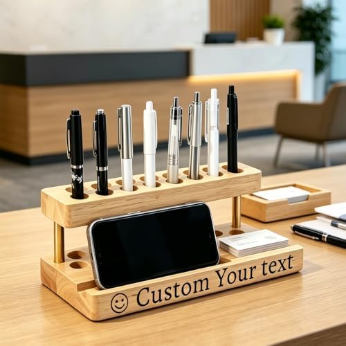 Personalized Pencil & Pen Holder for Desk with 9 Slot and Cell Phone Holder - Image 3