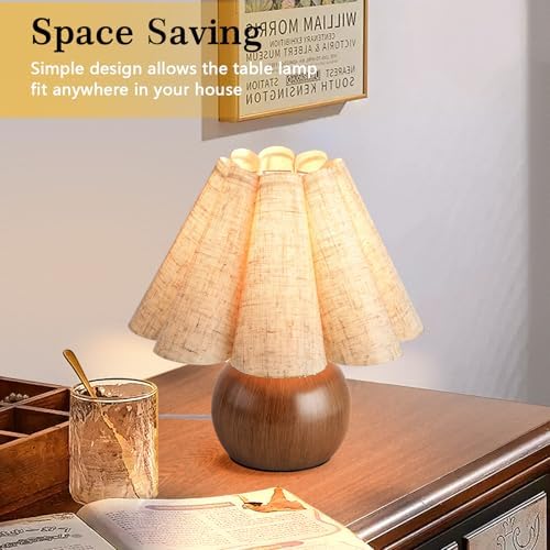Wood Grain Touch Control Table Lamp for Bedroom,Farmhouse Cute Small Table Lamp for Bedroom Nightstand, Mini Vintage Bedside Lamps with Scalloped Shade for Small Spaces, Kitchen Counter, Bookshelf - Image 6