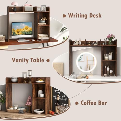 Giantex Desktop Bookshelf, Wood Desk Hutch Organizer for 27 Inch Computer Monitor, Countertop Storage Display Rack with 5 Shelves, Multipurpose Desktop Shelf Bookcase for Dorm Office Home, Brown - Image 5