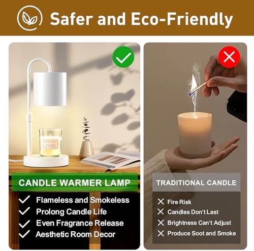 Briever Dimmable Candle Warmer Lamp with Timer, Height Adjustable Electric Candle Wax Warmer, Christmas Birthday Gifts for Women Mom, House Warming Gifts New Home Room Decor, White Solid Wood Base - Image 3