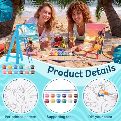 Blosssound 10 Set Pre Printed Canvas Pre Drawn Canvas Painting with Easel Kits 5" x 7" Outline Painting Panels for Beginners, DIY Craft Project, Party Favor, Home Decors(Hawaii Women) - Image 3