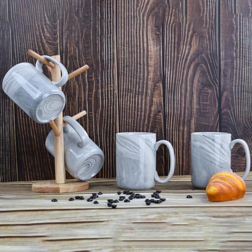 Coffee Mugs Set of 4,16 OZ Large Tea Cups, Grey Marble Ceramic Cup with Big Handle,Bulk Marble Diner Mugs Set for Latte, Beer,Cappuccino,Safe for Dishwasher, Microwave - Image 2
