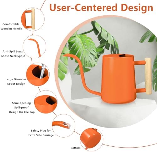 Watering Can Indoor Plants, 35oz Small Stainless Steel Metal Watering Can Modern Decorative Watering Pot with Long Spout for Indoor House Plant Bonsai Garden Flowers (Orange) - Image 7