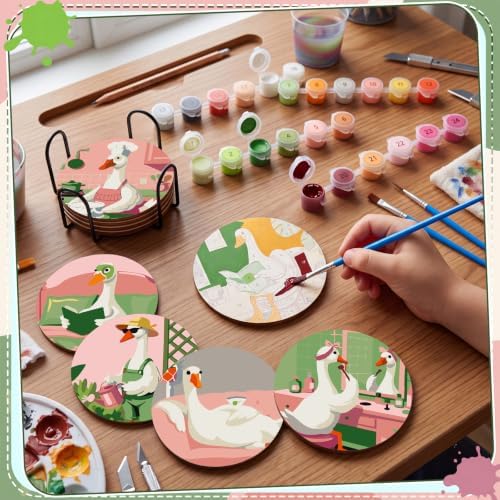 Reallnaive 8 Pcs Duck Paint by Numbers Kit for Adults Wooden Coasters - Image 2