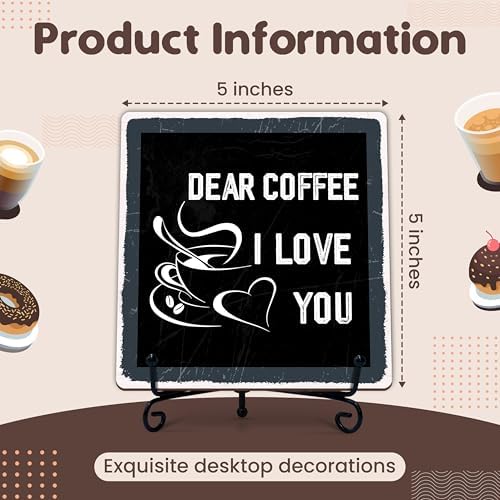 Coffee Bar Sign, Dear Coffee I Love You Quote Sign, 5x5 Wood Plaque with Iron Stand, Kitchen Cafe Tabletop Decor – A02 - Image 2