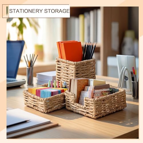 Khaki Paper Rope Woven Desk Organizer Set of 3 Natural Desktop Accessories Pencil Pen Cup Paper Clip Storage and Sticky Note Holder for Women Men Farmhouse Office Home Desktop Table Decor - Image 4