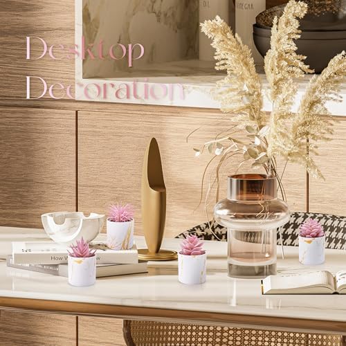 Der Rose 4 Pack Pink Fake Plants in Gold Accent Pots for Office Desk Decor - Image 2