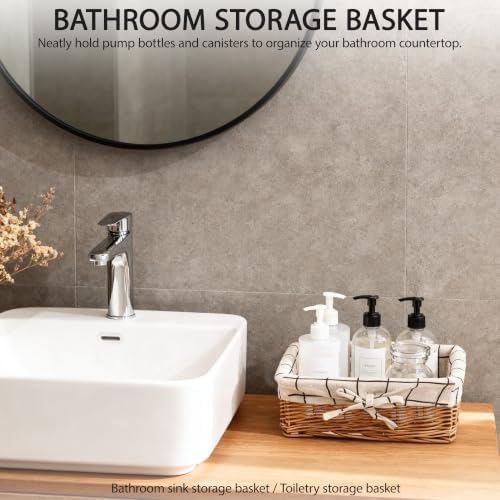 Small Wicker Storage Basket, Rectangular Woven Basket with Lining, Natural - Image 2