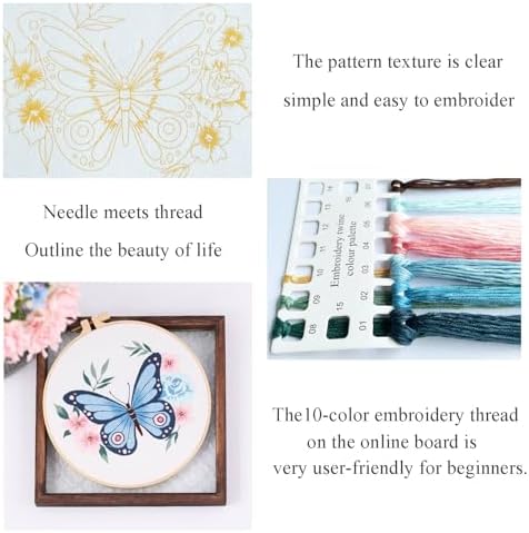 Silentsea Blue Butterfly Embroidery Kit for Beginners – Complete DIY Stitching Craft Set with Pre-Printed Fabric, Hoop, Threads & Video Tutorial – Ideal for Home Decor & Handmade Gifts - Image 2