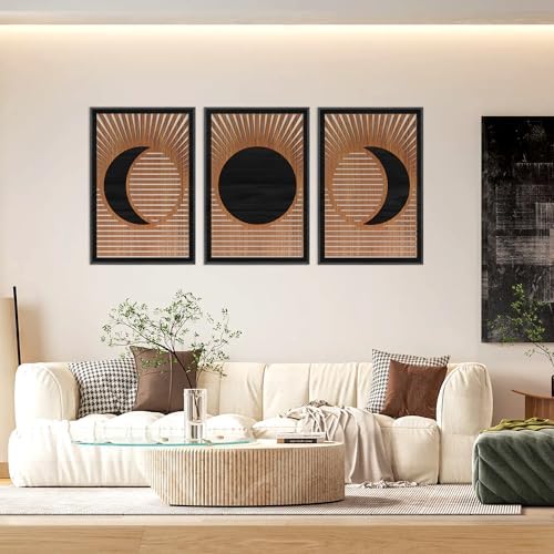 CHDITB 3Pcs Boho Moon Phase Framed Wall Art 16x24 Inch by CHDITB