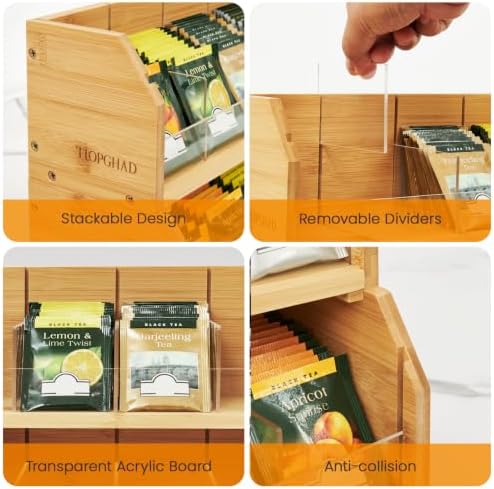 TIOPGHAD 3-Layer Stackable Bamboo Tea Bag Organizer Storage Holder, Natural - Image 6