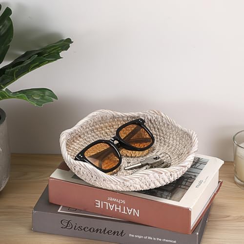 Hipiwe Small Woven Rattan Basket Tray 7.3" Decorative Key Bowl for Entryway - Image 4