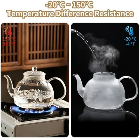 DOPUDO 40OZ (1200ML) Glass Teapot with Infuser Stovetop Safe, Clear Glass Tea Pot Kettle, Borosilicate Tea Pot with Infusers Filter for Loose Tea, Tea Kettle Dishwasher Safe. - Image 4