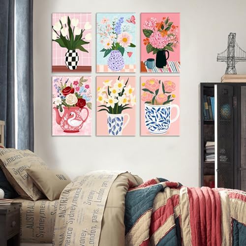 Tucocoo Flowers in Vase 6 Pack DIY Paint by Numbers Kits for Adults Simple Flower Oil Painting Acrylic Paint Number Painting Kits on 8x12 Inch Canvas Without Frame Floral Home Wall Decor - Image 5