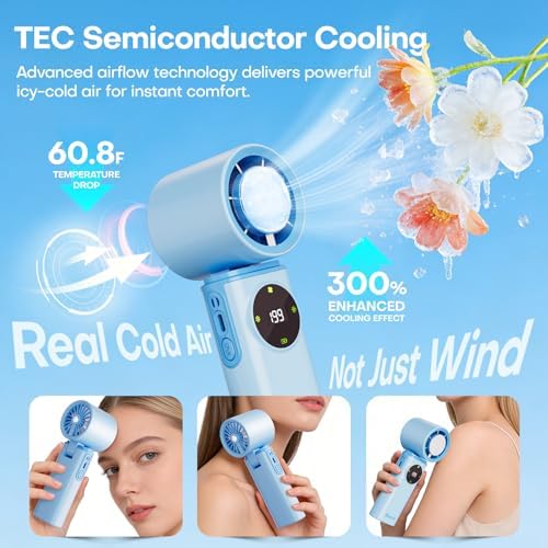 6000mAh Portable Handheld Fan with Ice Cooling, 199 Levels Stepless Speed, 20H Long Battery Life, 20000RPM Turbo Fan Rechargeable Personal Mini Fan for Travel, Outdoor, Makeup - Image 2
