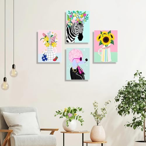 TINY FUN 4 Pcs Paint by Numbers for Adults,DIY Oil Painting Kits 9x12 Inch Canvas with Solid Wood Frame. Cartoon Wall Art Beginner Friendly Craft Gift Home Decoration. - Image 5