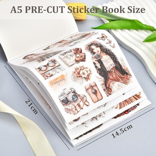 Snycler Romantic Memory Theme Sticker Scrapbooking Supplies for Junk Journal, 20 Sheets PET Stickers - Vintage Journaling Stickers, Ephemera Sticker Book Pre Cut, Junk Journal Supplies, Planner - Image 3