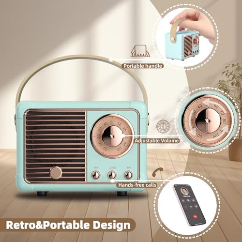 Retro Bluetooth Speaker Portable Mini Wireless Speaker Vintage Decor Blue - Image 4
