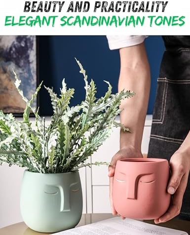 Face Planter (Forest Green, Small, with Hole, Without Tray) - Ceramic Plant Pot for Succulents, Flowers, and Small Plants - Nordic Minimalist Vase for Indoor and Outdoor Home Decor - Image 5