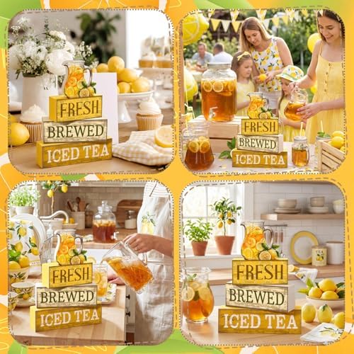 Moucuny 4 Pcs Summer Lemon Table Decorations Iced Tea Tiered Tray Decor - Image 5