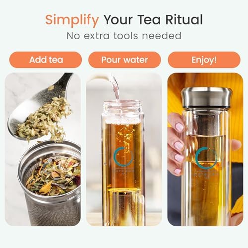 Pure Zen Tea Infuser Bottle, 13 oz, Tea Bottle with Infuser, Tea Gift Set - Image 3