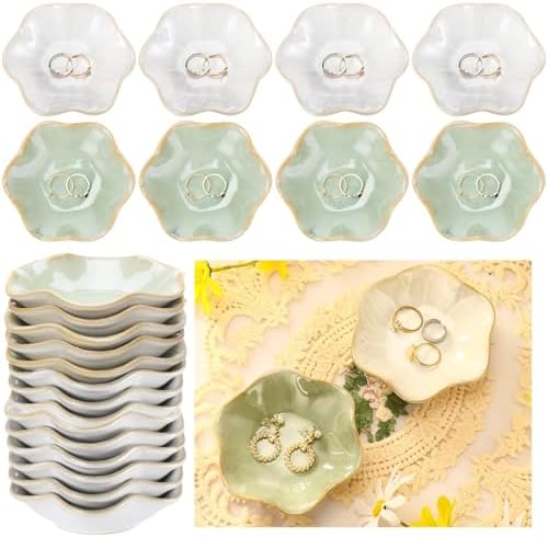 Teenyyou 8 Pcs Ceramic Jewelry Dish Bulk Small Trinket Tray, White,Green by Teenyyou