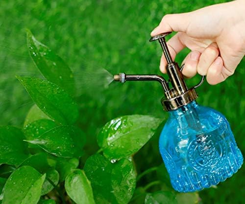Hniuyun Glass Plant Mister Spray Bottle, 6.4 All Vintage Plant Spritzer Watering Can, Bronze Plastic Top Pump, Plant Mister Glass Watering Garden Tool (Blue) - Image 5