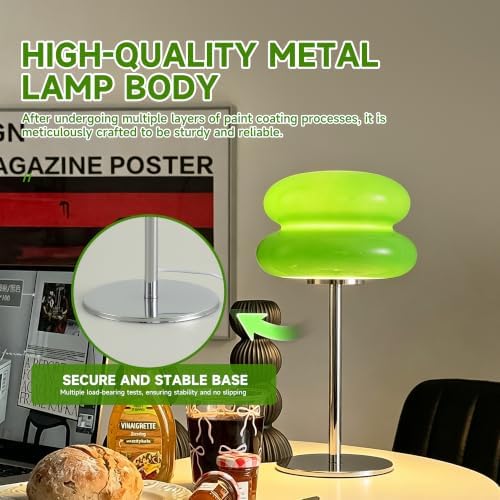 Mushroom Lamp for Bedroom,Mid Century Modern Lamp for Nightstand, Dimmable Retro Egg Tart Bedside Small Lamps,Unique Home Mushroom Decor Aesthetic Cute Table Lamps for Living Room (Green) - Image 6