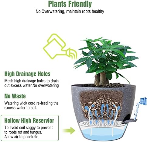 UOUZ 12inch 2Pack Large Self Watering Planters, Plastic Plant Pots with 60oZ Removable Deep Reservoir and Multi Mesh Drainage Holes for Indoor Outdoor Garden Plants and Flowers, Grey Speckles - Image 3