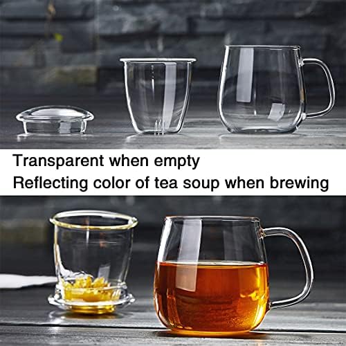 DOPUDO Glass Tea Cup with Infuser and Lid, 17.6oz/520ml Large Borosilicate Teacup,Tea Glass, Clear Mug for Loose Leaf Tea, Blooming Tea, Microwave & Dishwasher Safe - Tea Maker Gift for Birthday. - Image 4