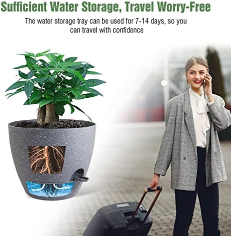 UOUZ 12 inch Large Self Watering Pots, Plastic Planters with 60oZ Removable Deep Reservoir and Multi Mesh Drainage Holes for Indoor Outdoor Garden Plants and Flowers, Grey Speckles - Image 5