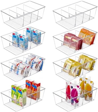 Vtopmart 8 Pack Food Storage Organizer Bins, Clear Plastic, 4 Compartments by Vtopmart