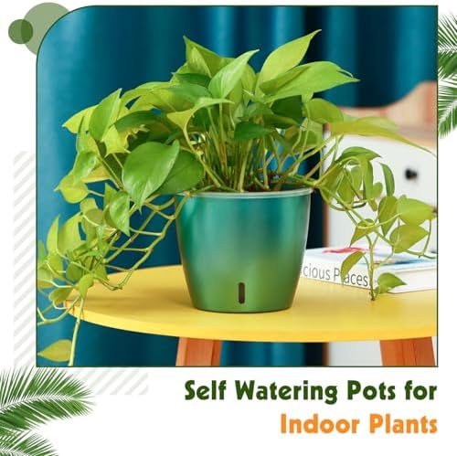 Self Watering Pots for Indoor Plants, 4-Pack 6.7'' Self Watering Planter with Drainage Holes, Small African Violet Pots with Water Indicator, Clear Wick Orchid Pot, Blue Gold - Image 5