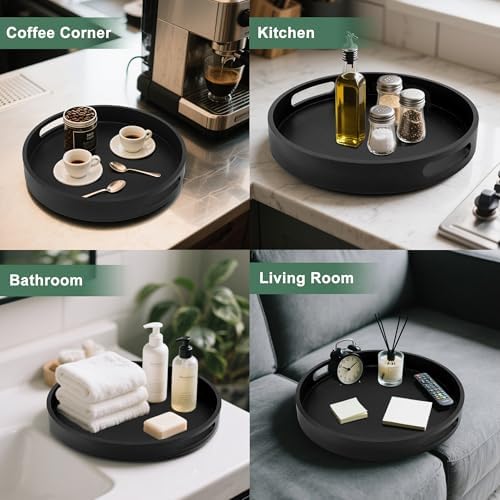 11.8" Round Wooden Decorative Tray with Handles,Black - Image 5
