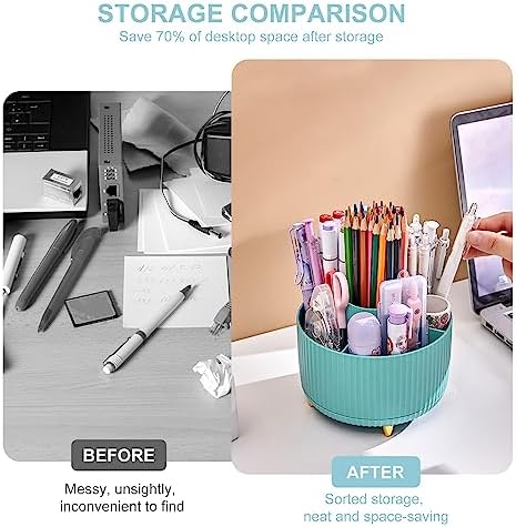 Cayxenful Pencil Holder For Desk,5 Slots 360°Degree Rotating Desk Organizers And Accessories,Desktop Storage Stationery Supplies Organizer, Cute Pencil Cup Pot For Office, School, Home (C-Blue) - Image 4