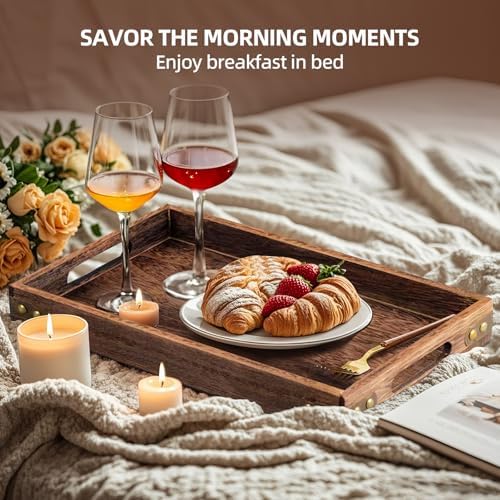 Wood Serving Tray with Handles for Breakfast in Bed, Coffee Table - Image 5