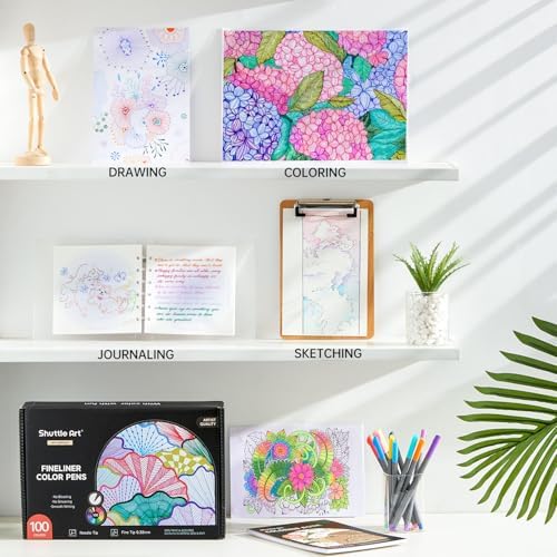 Shuttle Art Fineliner Pens, 100 Colors 0.38mm Fineliner Color Pen Set Fine Line Drawing Pen Fine Point Markers Perfect for Adult Coloring Books Drawing and Journal Art Projects - Image 6
