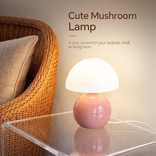 Dawnwake Mushroom Lamp Table Lamp for Bedroom-Small Desk Table Lamps,Pink - Image 2