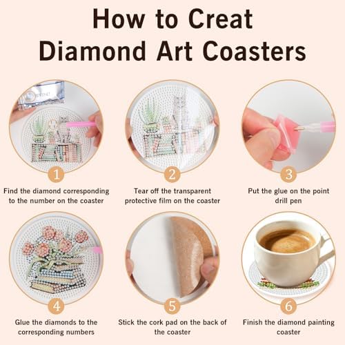 Diamond Art Coasters Kit for Adults, 8PCS Book Lover Coasters with Holder - Image 5