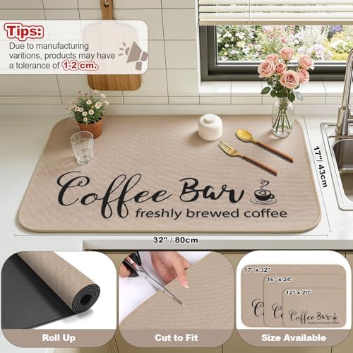 Findosom Dish Drying Mat, 17"x 32" Super Absorbent & Hide Stain Coffee Mat, Cuttable Drying Mat for Kitchen Counter, Coffee Bar Accessories, Under Dish Rack, Coffee Maker, Espresso Machine, Linen - Image 2